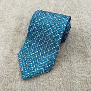 NWT Salvatore Ferragamo Monogram Italian Blue Silk Tie